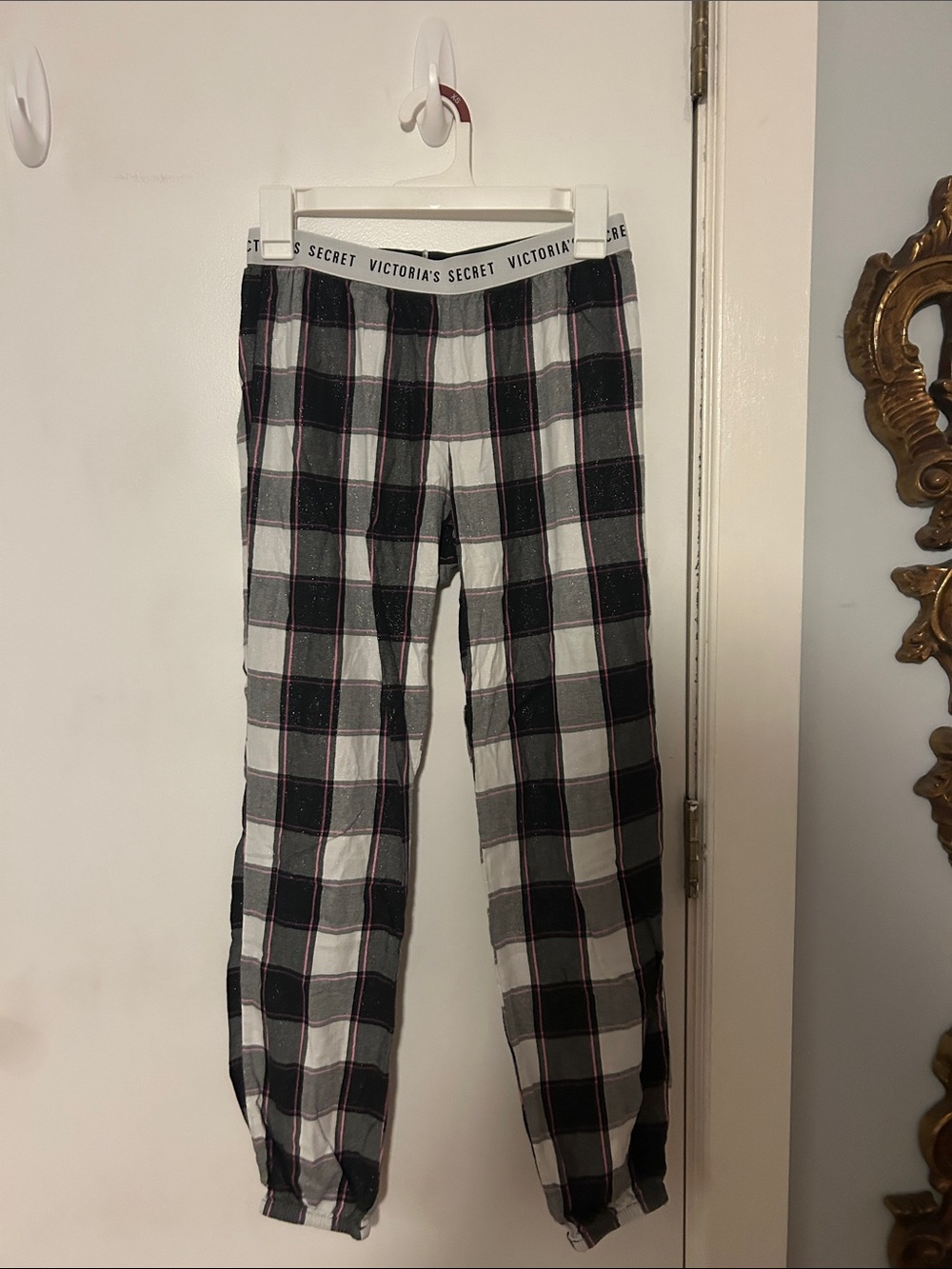 Victoria's Secret Black, White & Pink Plaid Lounge Joggers
